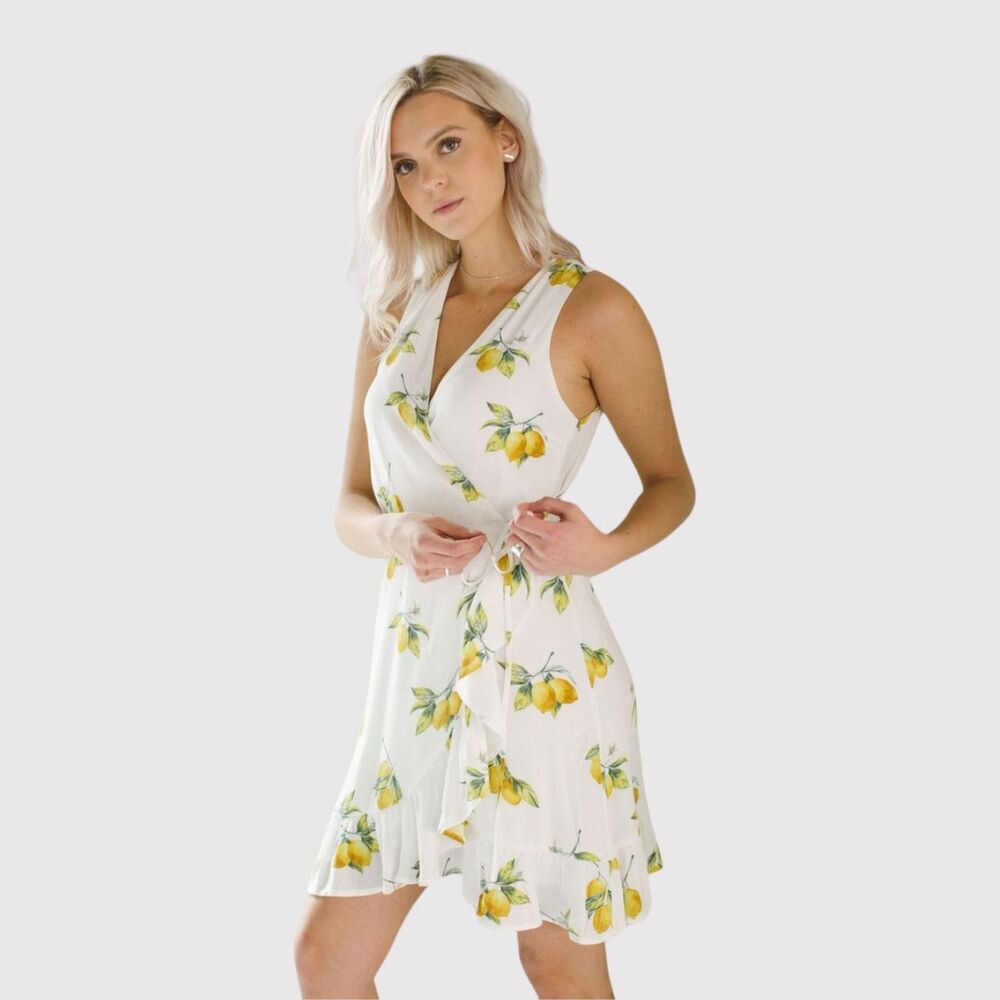 Rails Womens Dress White Lemon Madison Wrap V Neck Tank Sleeveless A Line Small